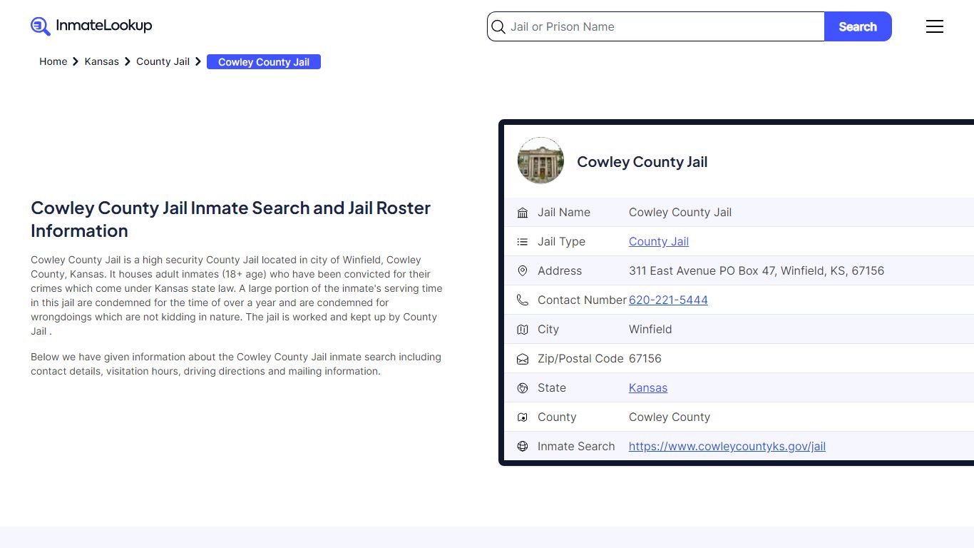 Cowley County Jail (KS) Inmate Search Kansas - Inmate Lookup